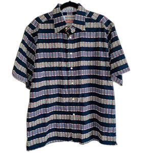 Robert Graham Navy and Multicolor Striped Shirt size large